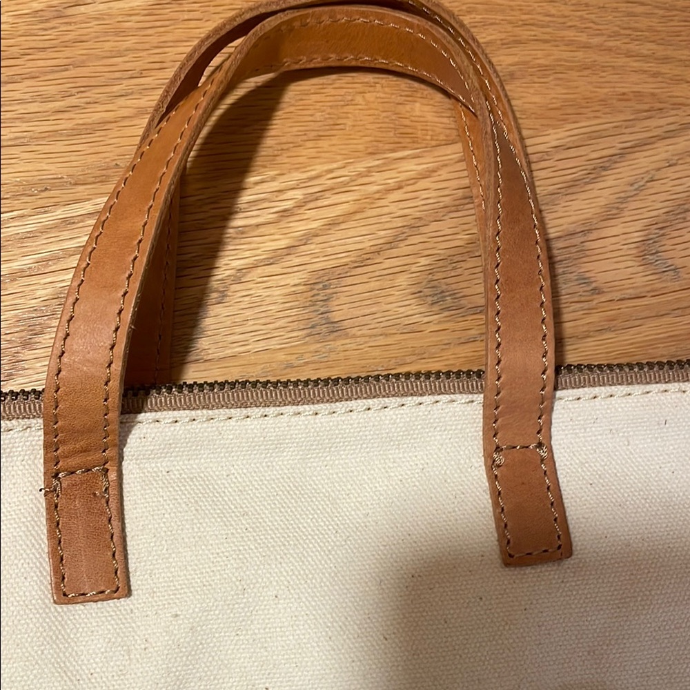 NWOT Able Tan Leather and White Canvas Crossbody Tote Bag - Picture 5 of 11